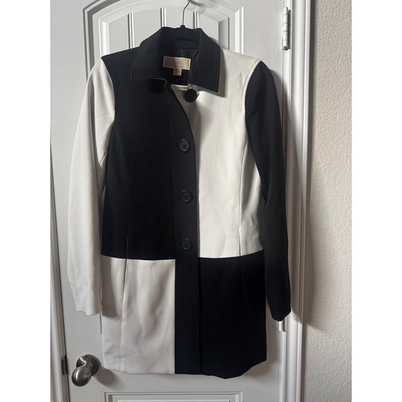 Michael Kors Jackets & Blazers - Michael Kors Colorblock Coat Size 4 Black Ivory Mod Retro Statement Jacket